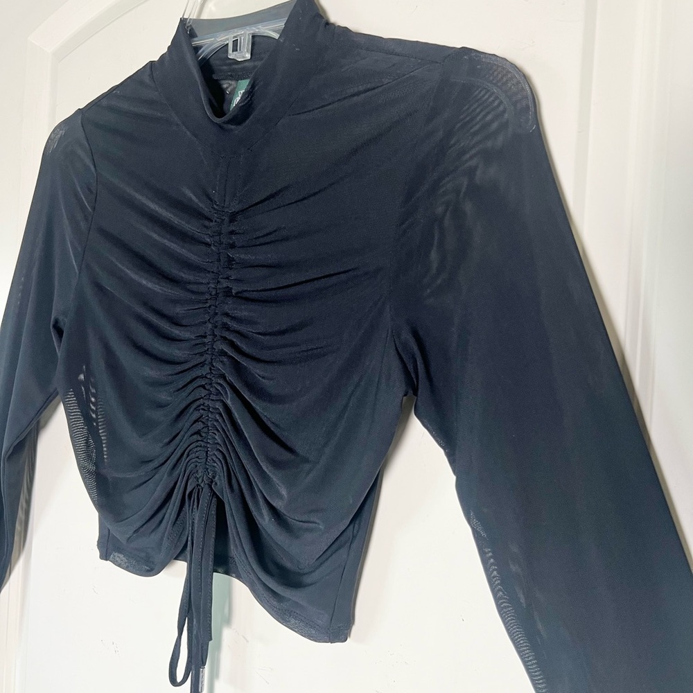 Wild Fable Sheer Black Mesh Cinch Top | Whimsigoth Ruched 90s Grunge Blouse XS